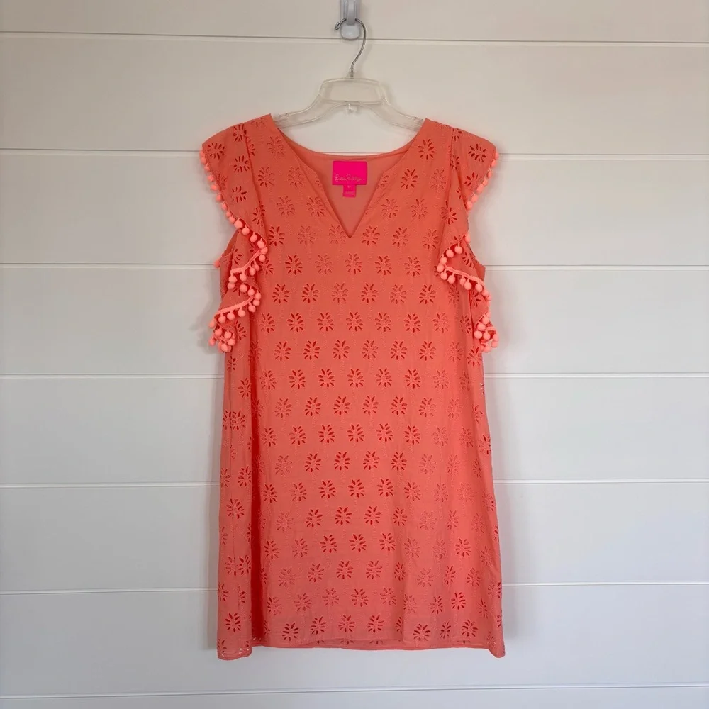 Lilly Pulitzer Coral Peach Astara Eyelet A-Line Mini Dress Size Medium